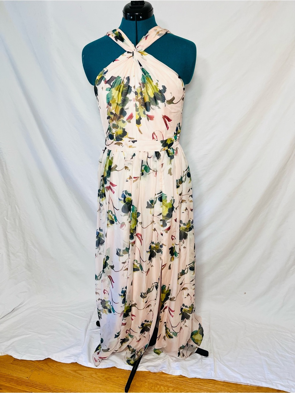 Adrianna Papell Pink Floral Halter Maxi Dress
